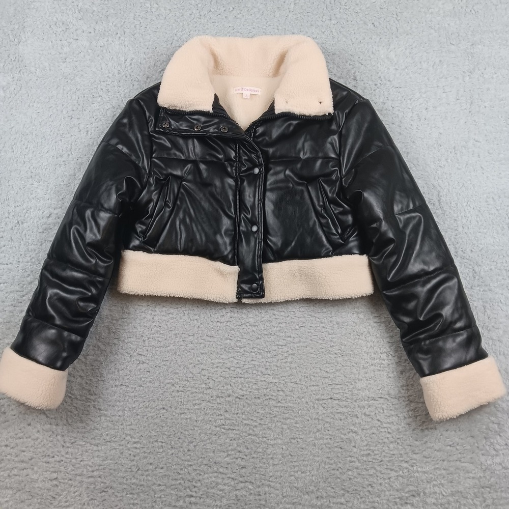 Hot & Delicious Puffer Jacket HDJ30794 Women S Black Faux Leather Sherpa Trim